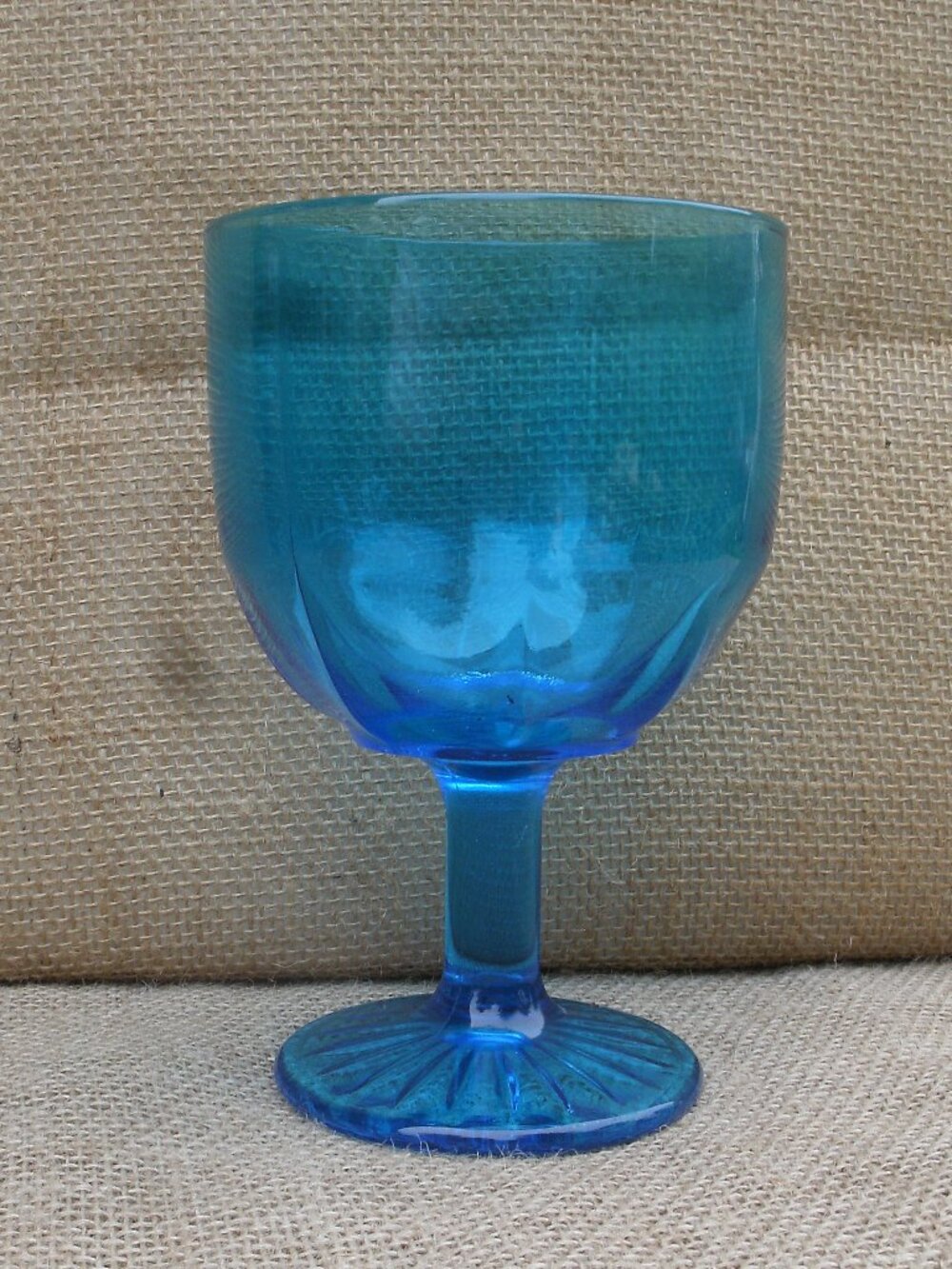 Vintage Bartlett Collins Glass Sky Blue Dart Pattern Goblet